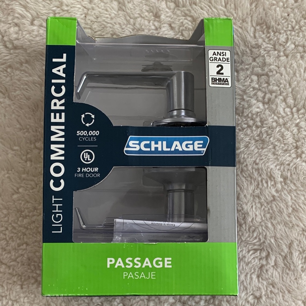 Schlage Light Commercial passage door lever features a satin chrome finish 🚪🔑